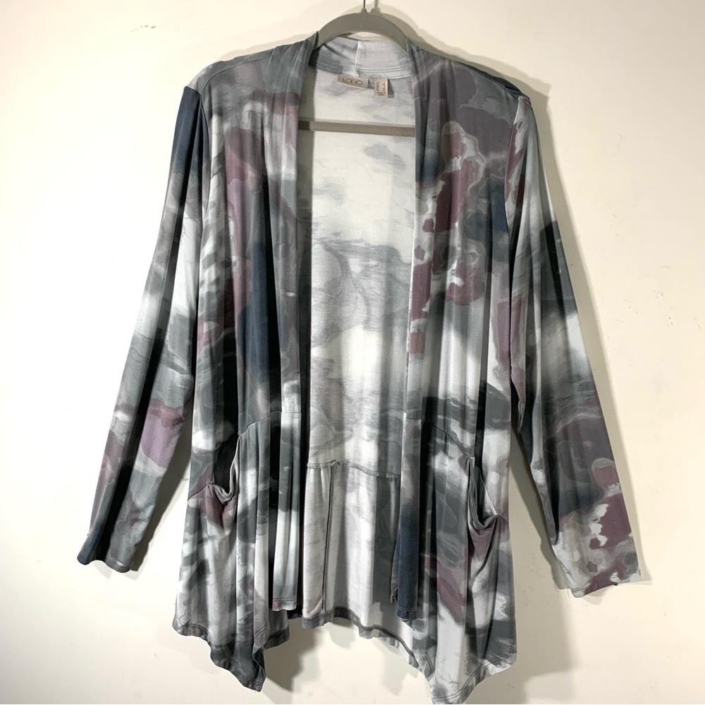 Logo Lori Goldstein Knit Open Front Printed Cardigan 2/$35
